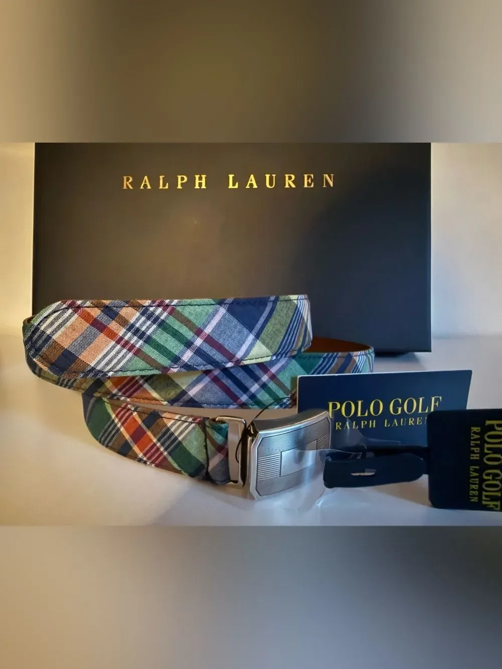 Polo Golf Ralph Lauren Men's Plaid Golf Belt Size 42 NWT Multicolor Leather
